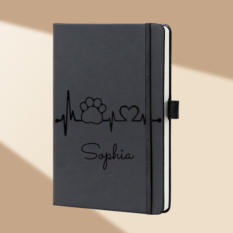 Leatherwork Journal - 맞춤 이름 꽃무늬 모노그램 A5 인조가죽