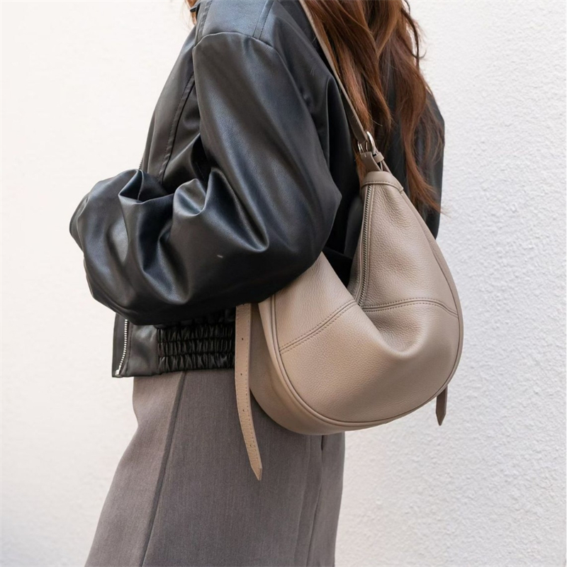 Leather Work Bag Women - BURMINSA 여성용 부드러운 천연 가죽 크레센트