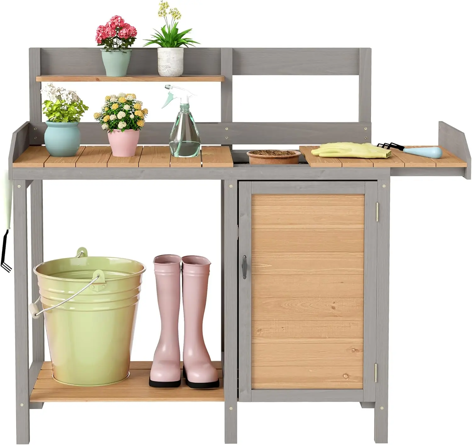 Leatherwork Bench - 싱크대가 있는 나무 재질의 화분 작업대,