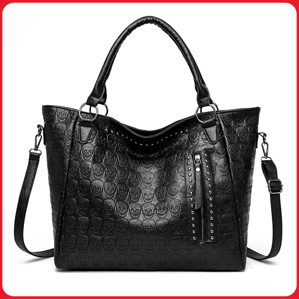 Leather Work Bag Women - 펑크 스컬 크로스바디 백 PU 가죽