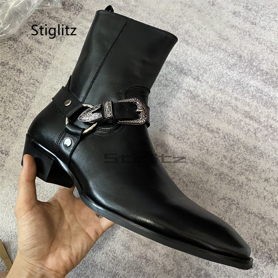 남성용 벨트 버클 앵클 부츠 블랙 천연 가죽 지퍼 비즈 - Leather Work Western 리뷰 및 가격