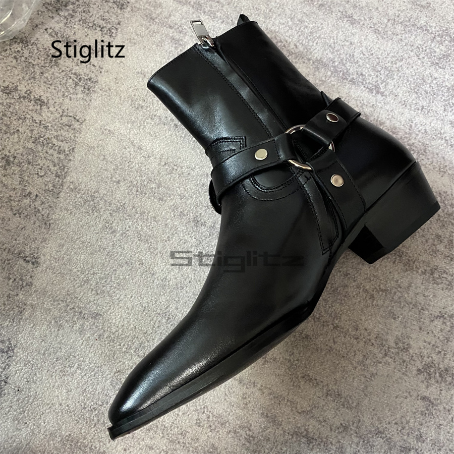 남성용 벨트 버클 앵클 부츠 블랙 천연 가죽 지퍼 비즈 - Leather Work Western 리뷰 및 가격