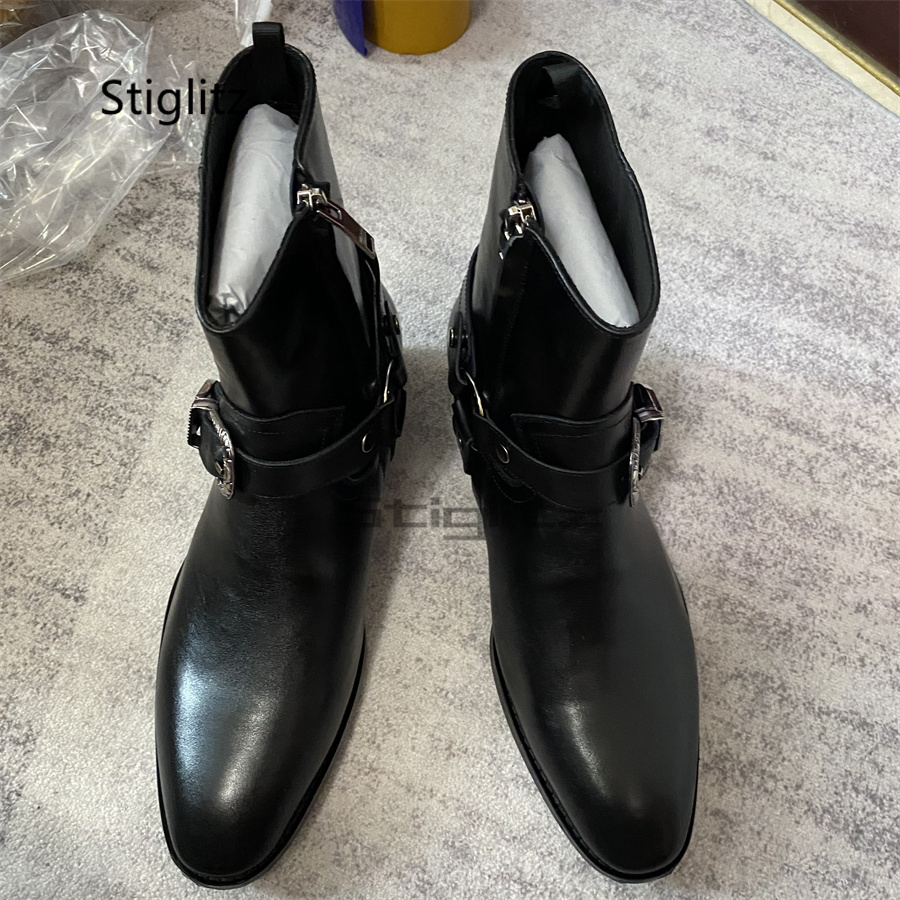 남성용 벨트 버클 앵클 부츠 블랙 천연 가죽 지퍼 비즈 - Leather Work Western 리뷰 및 가격