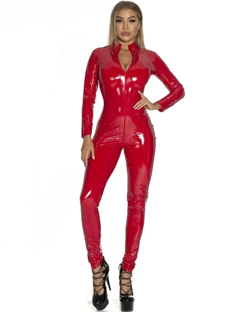 여성용 PU 광택 가죽 점프수트, 긴팔 투웨이 지퍼 오 - Leather Work Overalls 리뷰 및 가격