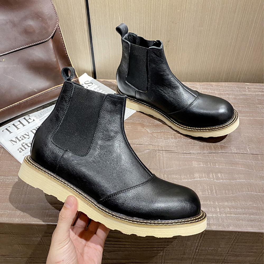 레트로 남성용 천연 가죽 첼시 부츠 하이탑 가죽 신발  - Leather Work Western 리뷰 및 가격