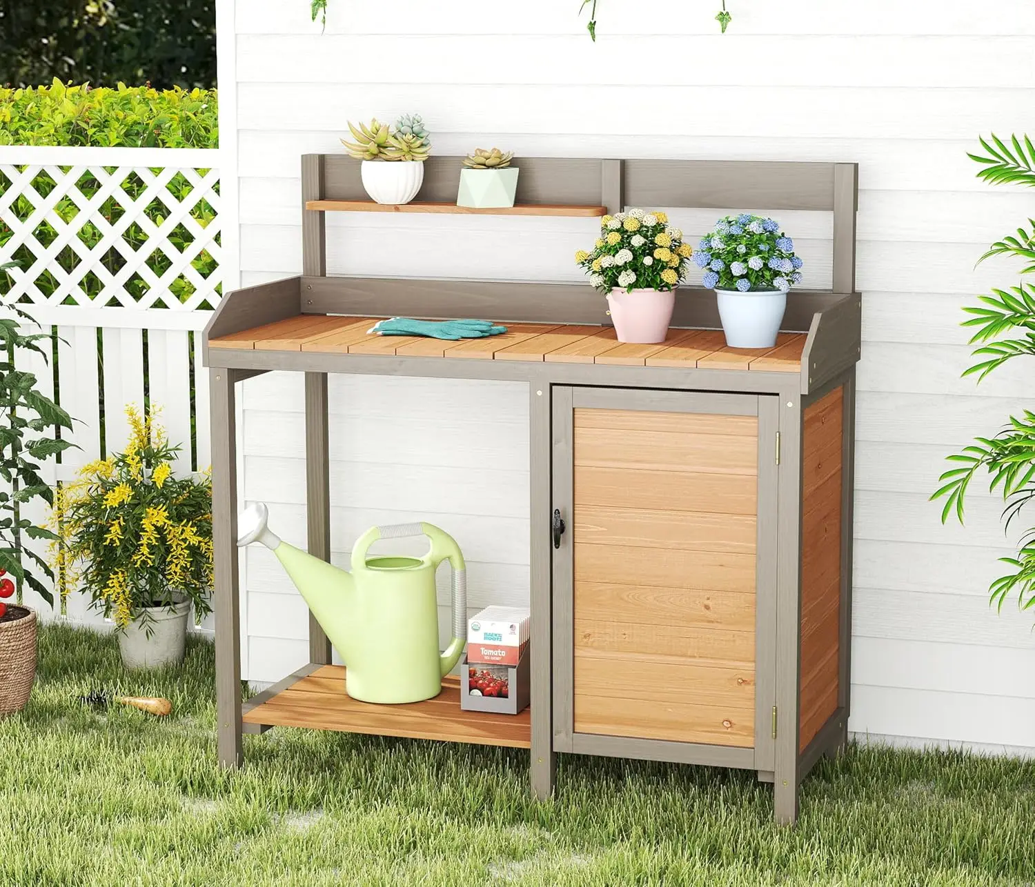 싱크대가 있는 나무 재질의 화분 작업대, 수납공간이 있 - Leatherwork Bench 리뷰 및 가격