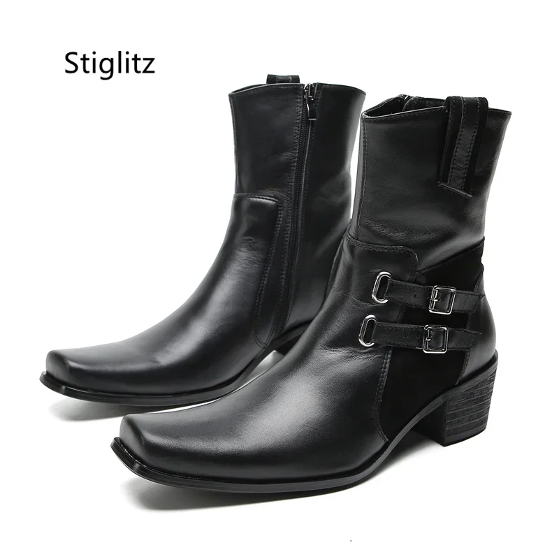 남성용 더블 버클 천연 가죽 앵클 부츠 블랙 하이힐 웨 - Leather Work Western 리뷰 및 가격